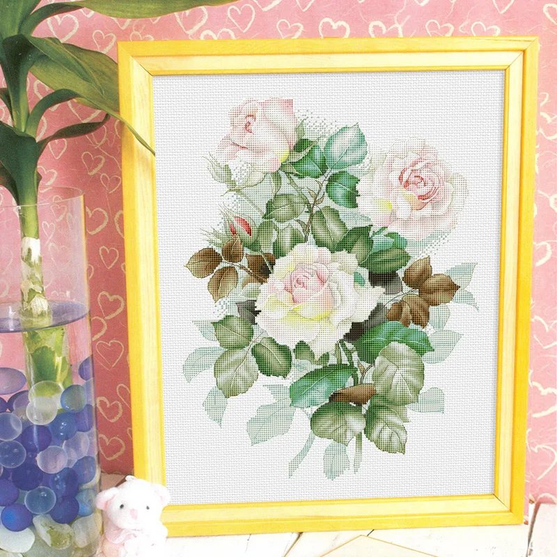 

Элегантный набор для вышивания крестиком с розовым цветочным узором, 14CT, хлопковая ткань, для декора гостиной, современный простой стиль, китайское производство