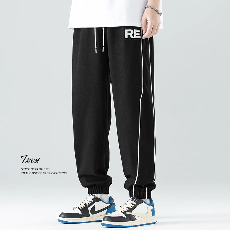 Men Pants Casual Jogger Sweatpants Men Baggy Track Pants Trousers Stripes Cotton Korean Loose Sport Streetwear Youth Male White