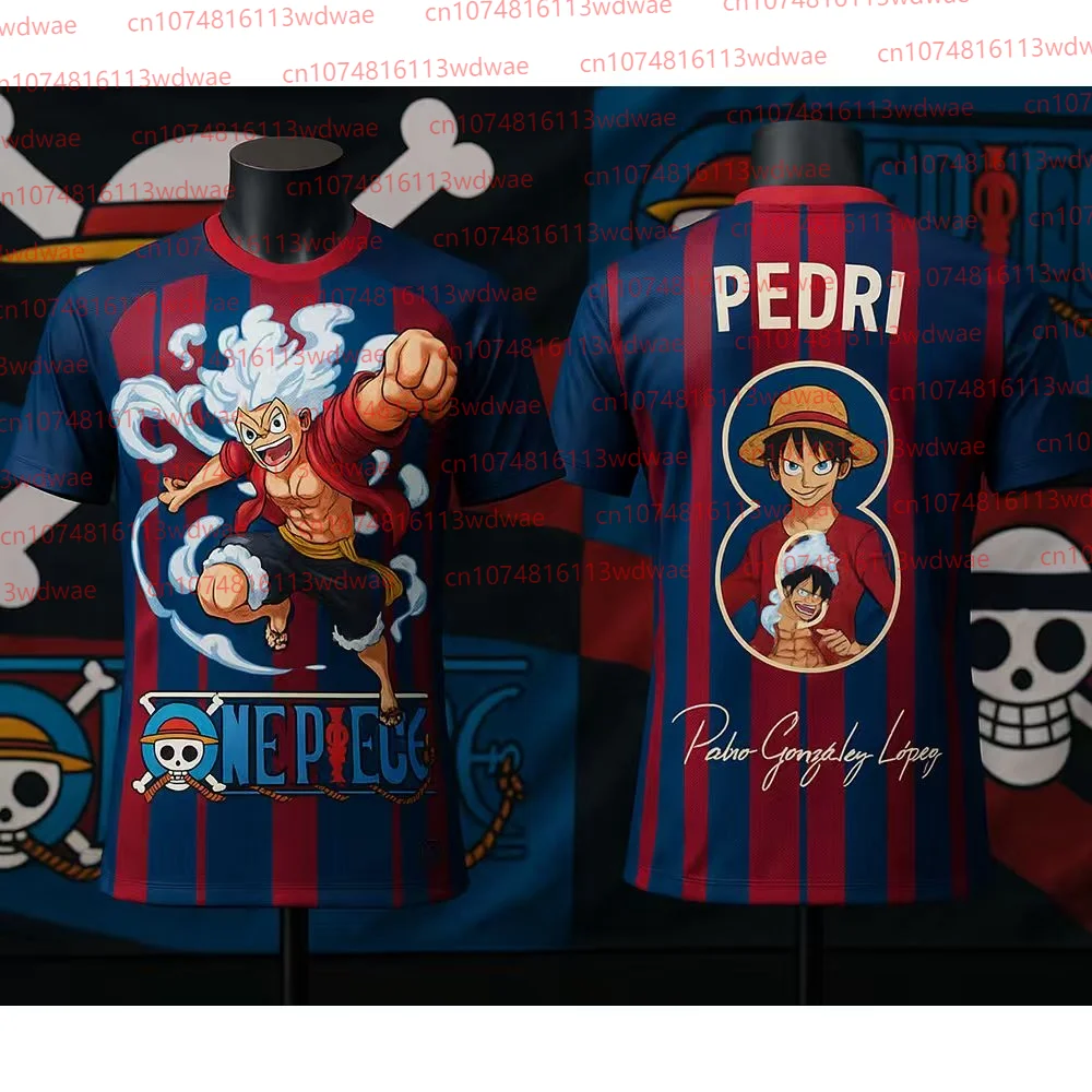Camiseta de fútbol de One Piece Five Gears Luffy Barca Football Edición especial Kit de camiseta Pedri 8 Kit de camiseta de fútbol de España