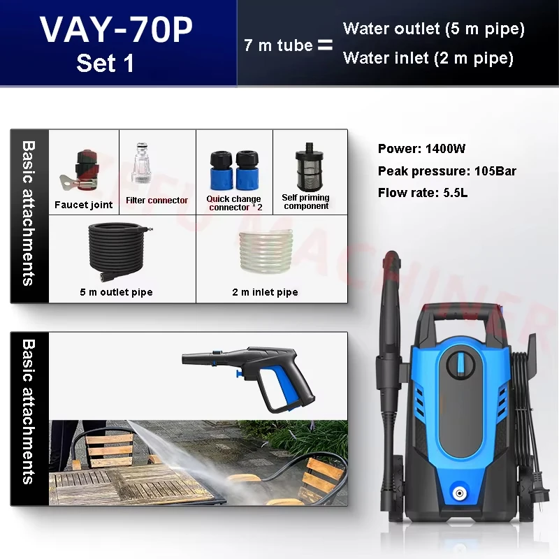 220V 105Bar Pressure Cleaner Electrical Portable Car Washing Machine Car Washer Water Gun for Home Use