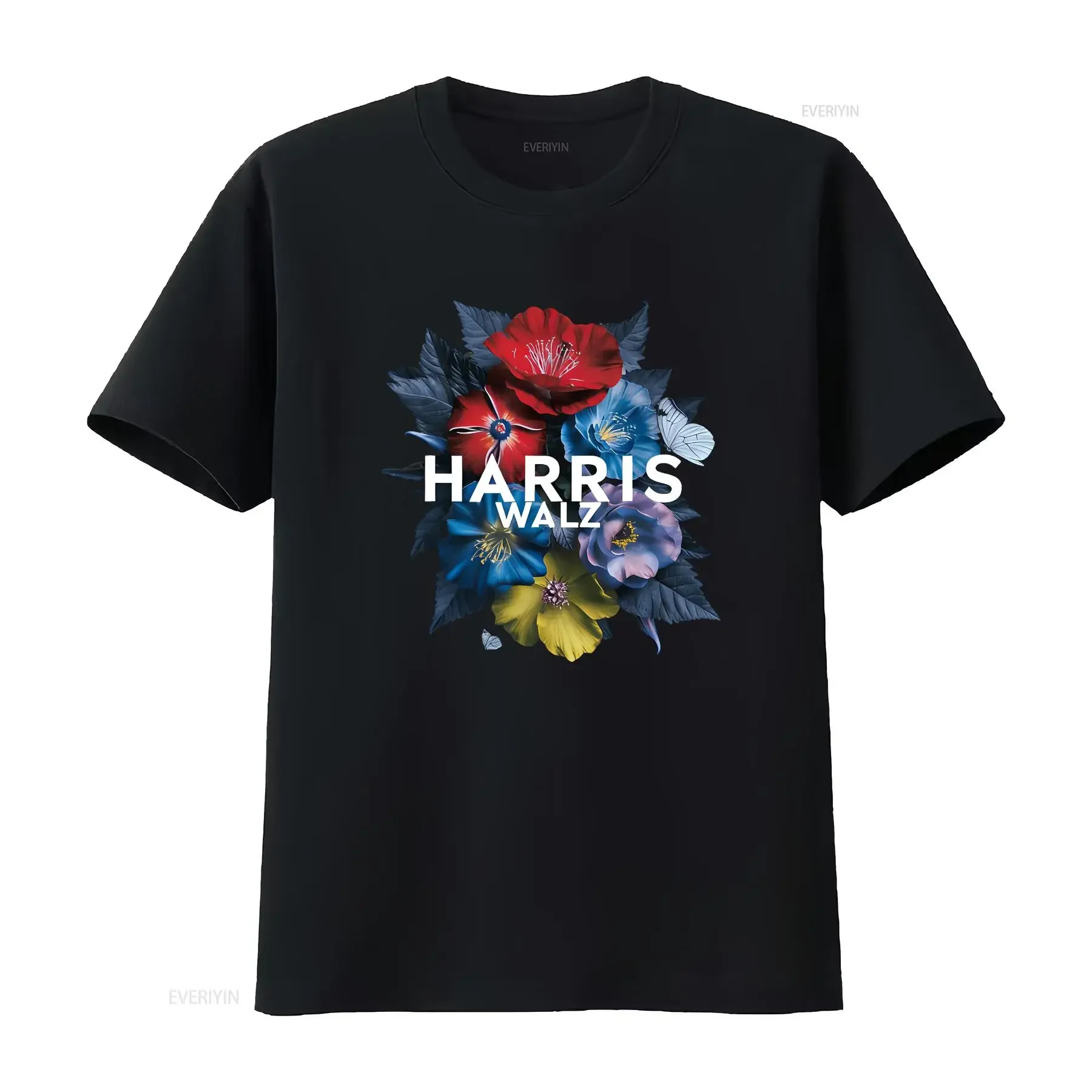 Harris Walz 2024 Floral Feminine Women T Shirt vintage Washed Slightly homme fashion Breathable Top For Everyday Wear