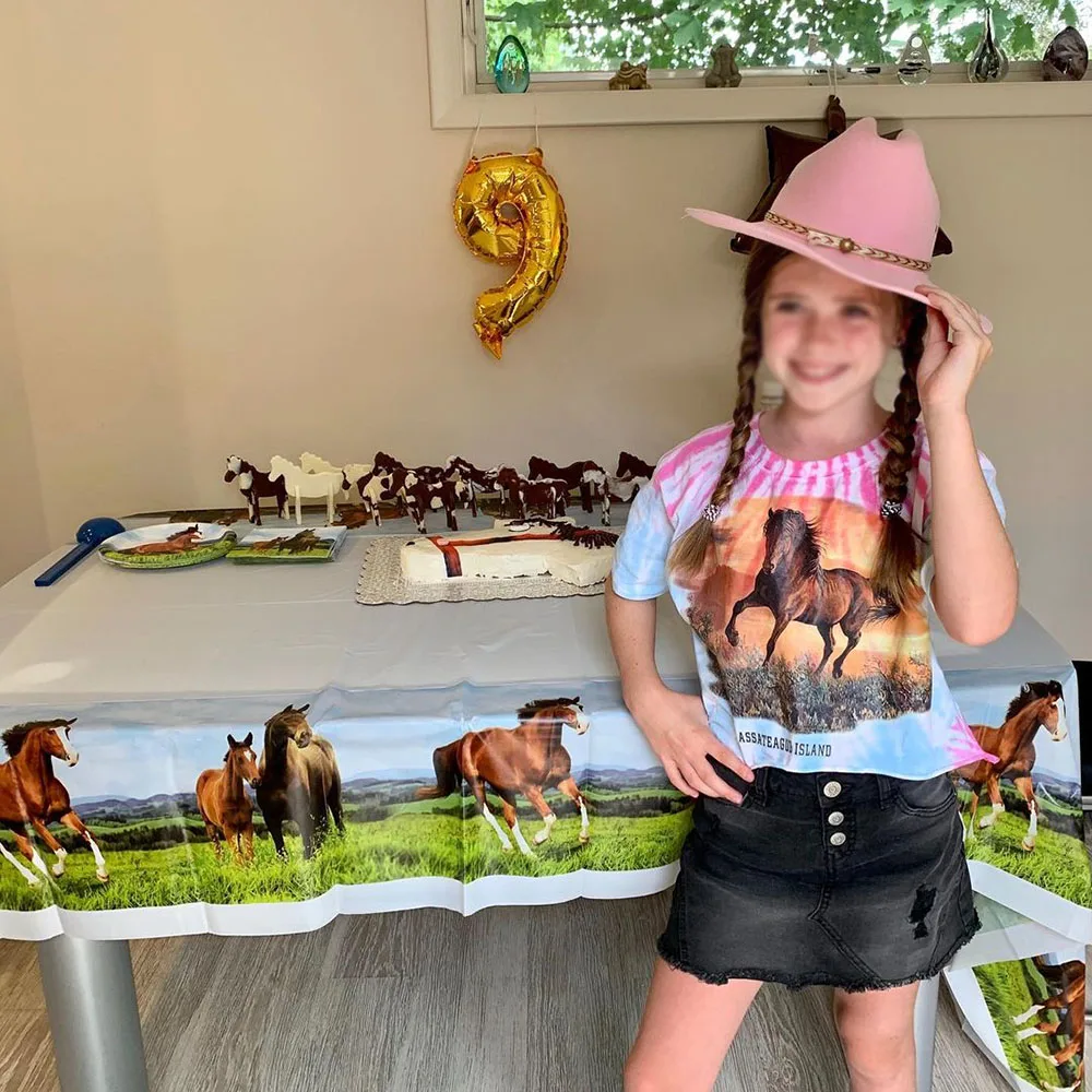 Cowboy 5th Birthday Party Decoration Horse Foil Balloons Banner Tablecloth Western Theme 3th 4th 6th Birthday Party Supplies