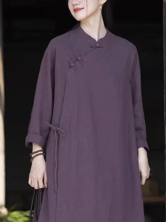 Setelan Zen Wanita dari Katun Linen Kasual Longgar dengan Pakaian Pendeta Buddha Tradisional Tiongkok...