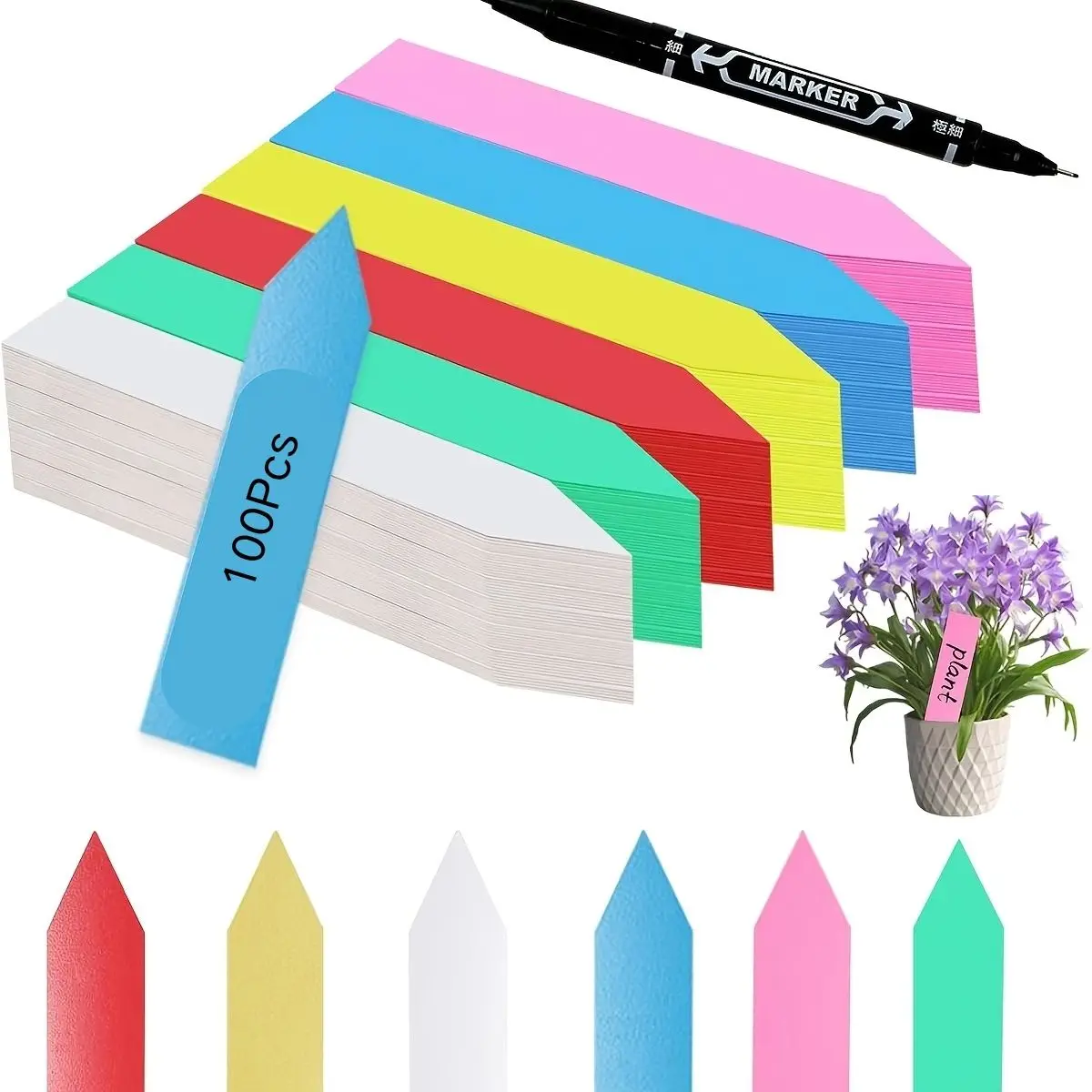 100Pcs Random Color Plant Markers Garden Labels Plastic Plant Labels Name Tags with Permanent Marking Pen for Seedlings Outdoor