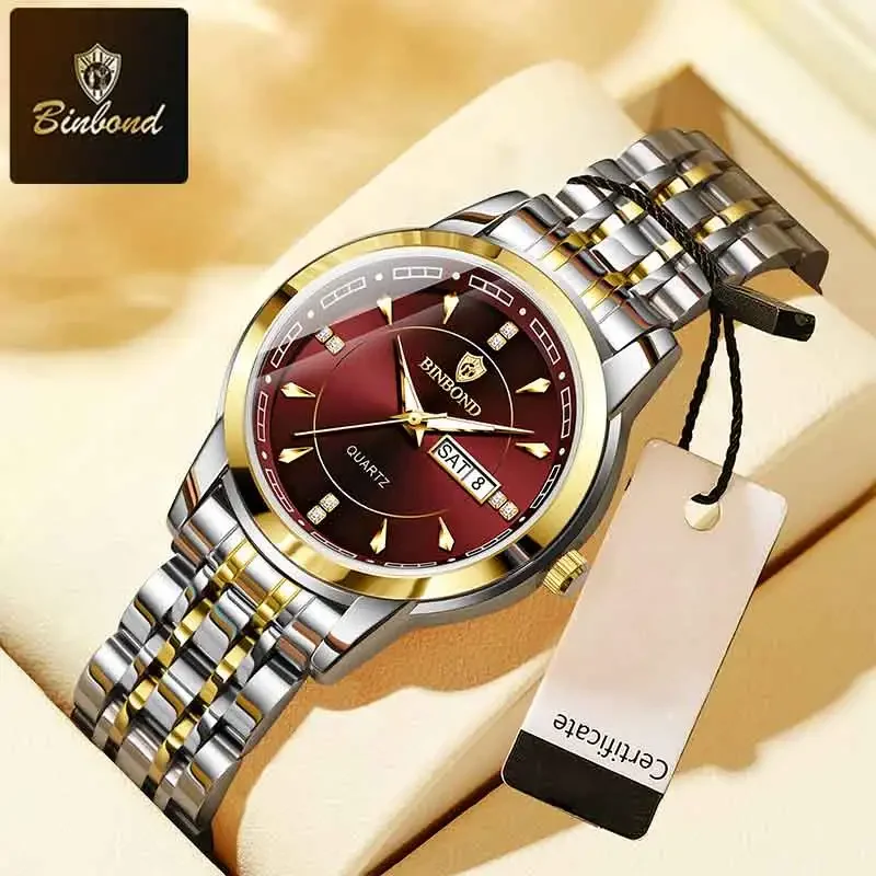 

BINBOND новые модные женские кварцевые наручные часы оригинальные водонепроницаемые часы из нержавеющей стали роскошные деловые повседневные женские часы