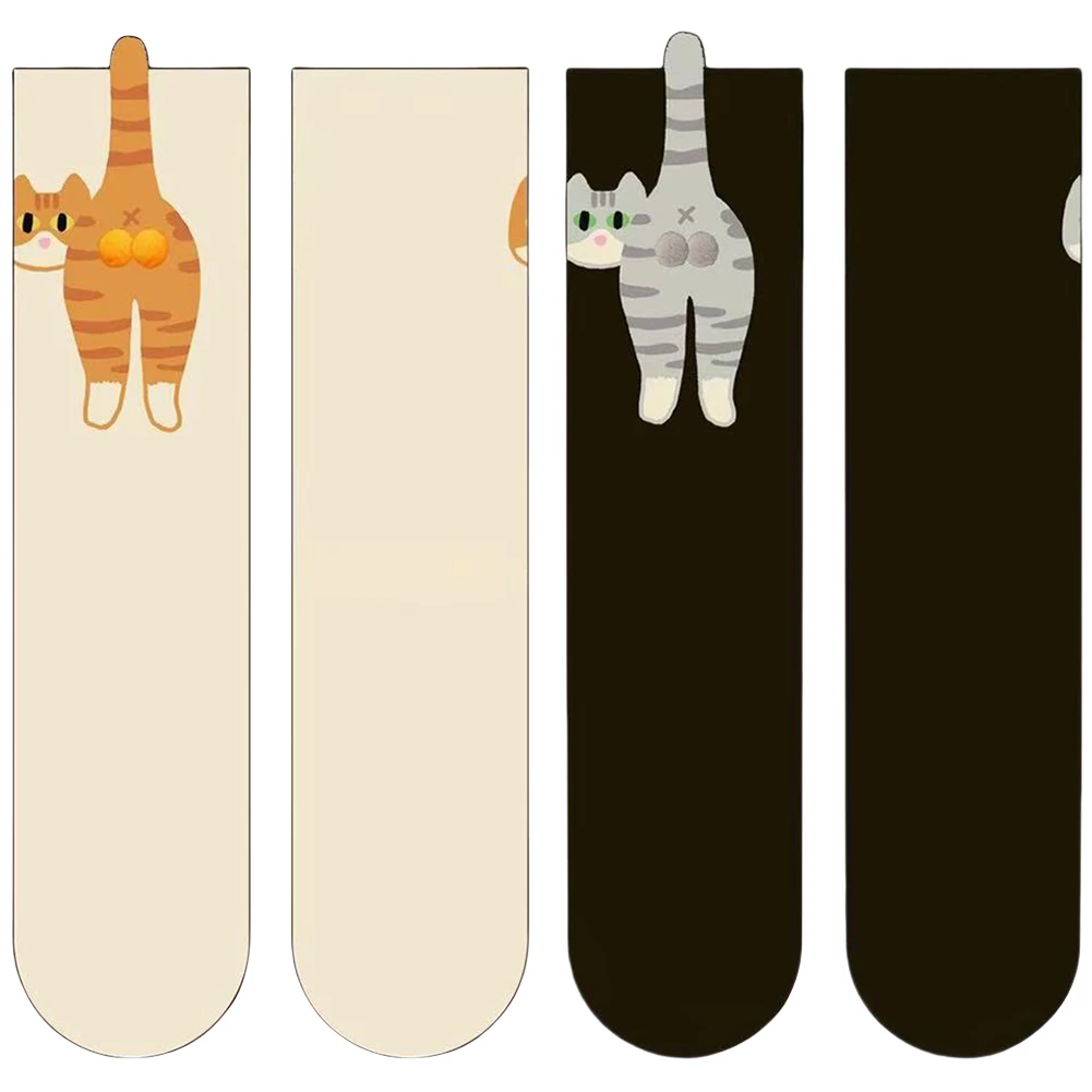 

2Pcs Funny Cotton Socks Breathable Cartoon Animal Socks Cat Middle Tube Socks Novelty Gifts for Cat Lovers