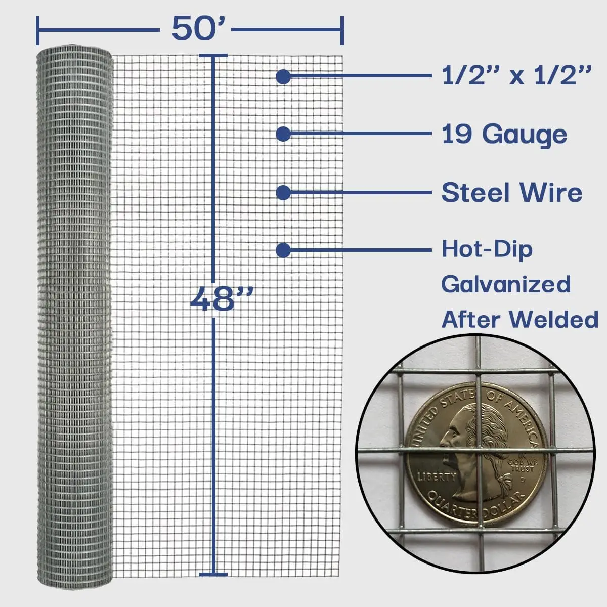 

Hardware Cloth, Chicken Wire 1/2 in. x 4 ft. x 50 ft. 19-Gauge, Galvanized Wire Mesh Roll, Chicken Wire Fence Roll