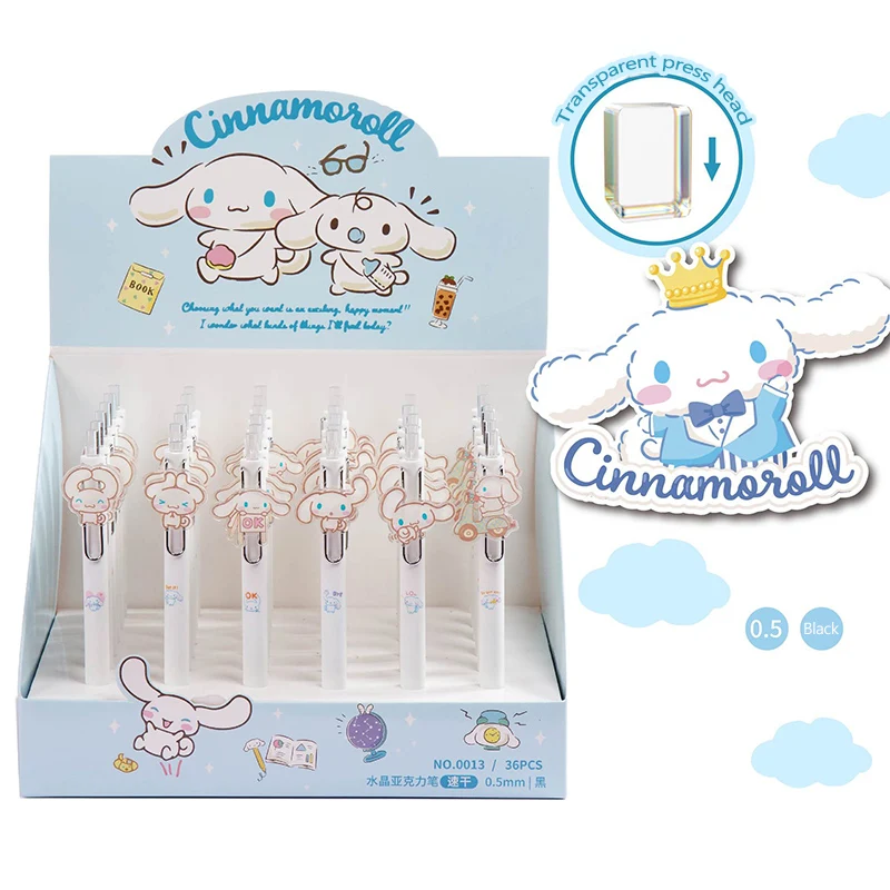 

36 шт., ручка Kawaii Sanrio Cinnamoroll, черная ручка с героями мультфильмов, милые студенческие письменные принадлежности, офисные канцелярские принадлежности, подарки