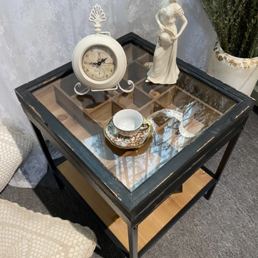 American sliding cabinet solid wood storage coffee table can be pushed and pulled living room balcony outdoor side table
