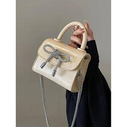 Light Luxury Diamond Bow Design Sense Shoulder Bag Women's Summer New Popular Mini Handbag Simple Solid Fashion Crossbody Bag