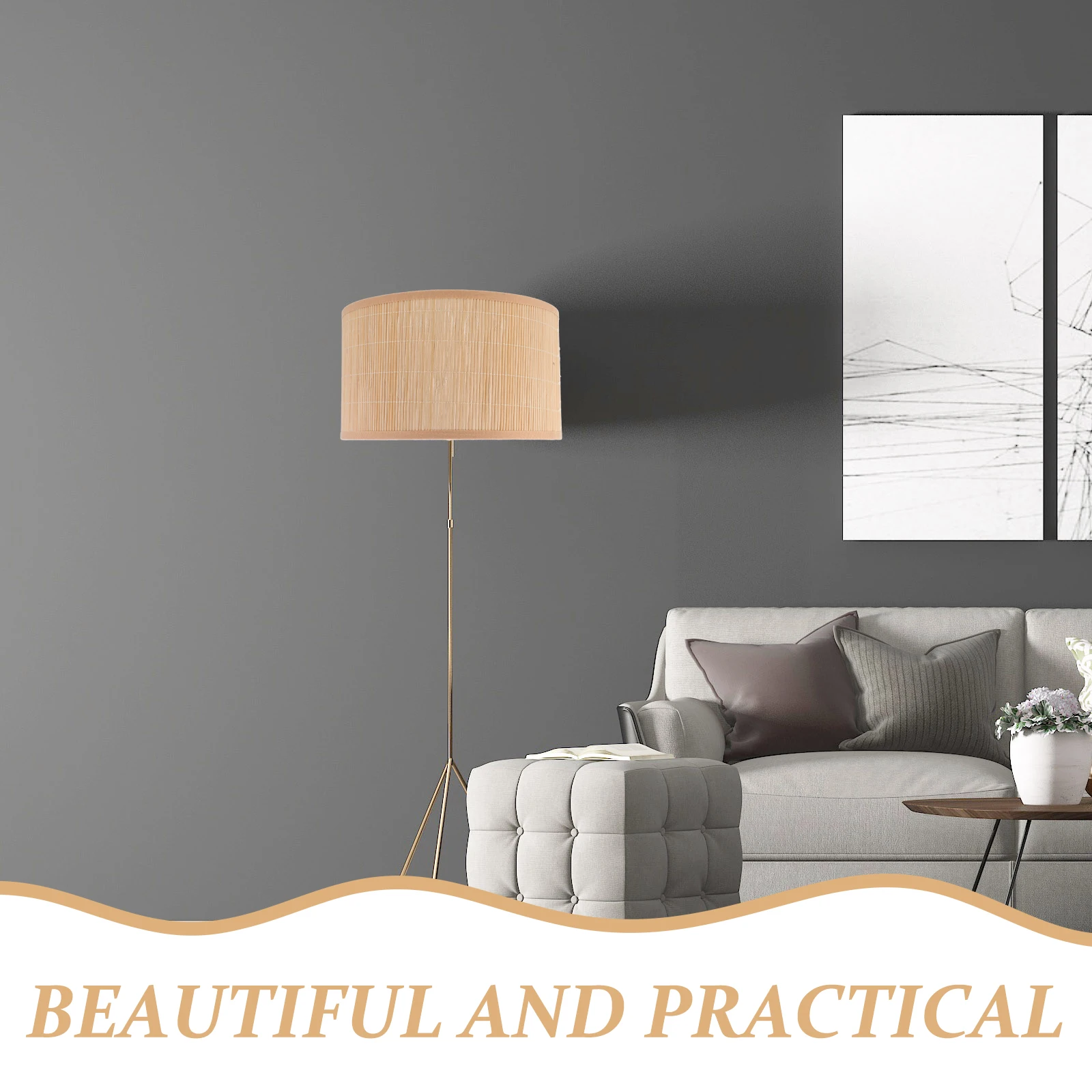 

Stable Bamboo Woven Lampshade Handcrafted Rustic Style Light Cover Easy Install Decorative Ceiling Hanging Shades for Bedroom