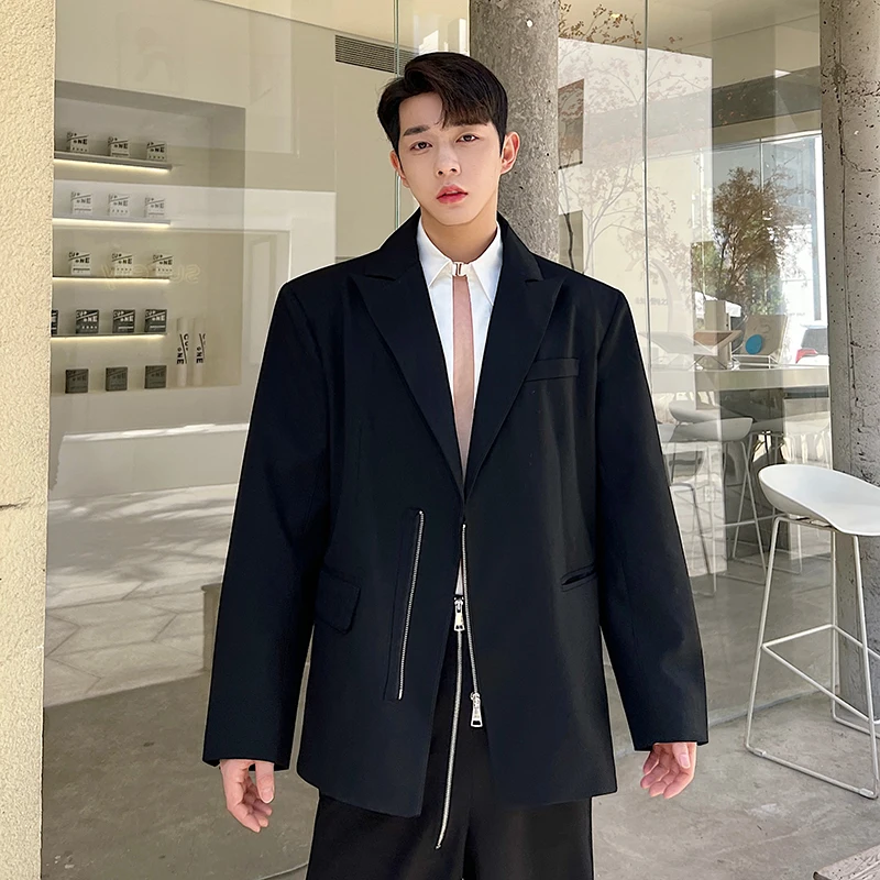 

Spring New Design Ba Hollow out oulder Pad Men's Zipper Suit Cool Haome Loose Fit Youthful Trendy Long Sve Coat