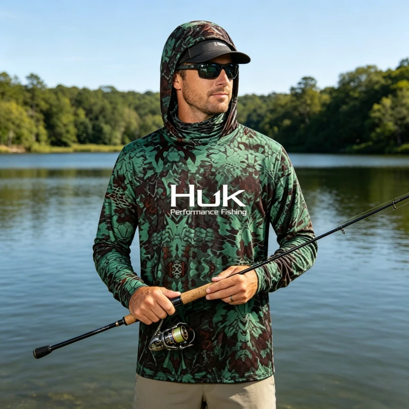 

2026 Fishing Shirts UPF 50+ Face Mask Long Sleeve Jerseys Summer Sun Protection T-Shirts Men's Hooded Face Cover Fishing Clothes
