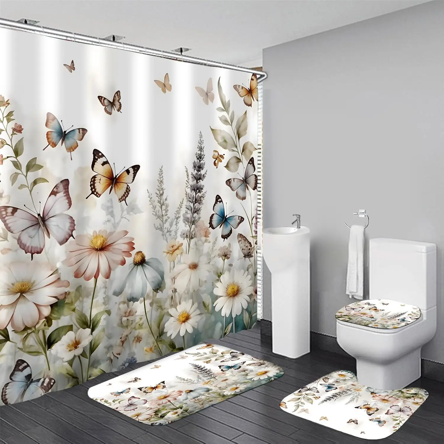 

4 шт. наборы занавесок для душа, кластер цветов, занавески для ванной комнаты, набор для душа, наборы декора для ванной комнаты с бабочками, занавеска для душа для ванной комнаты