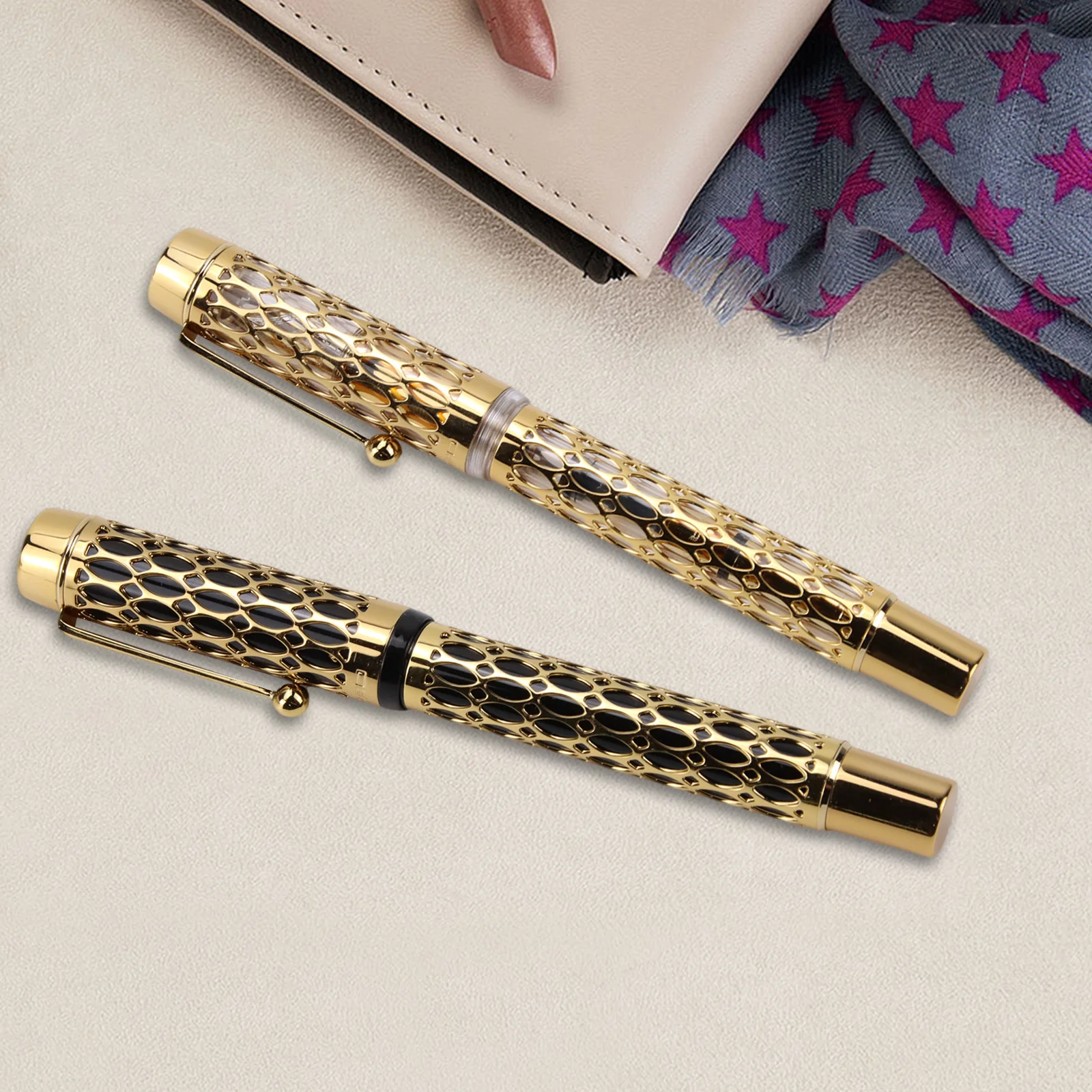 New Jinhao Century 100 Fountain Pen Real Gold Electroplating Hollow Out Ink Pens Smoothly F Nib School Office Business supplies