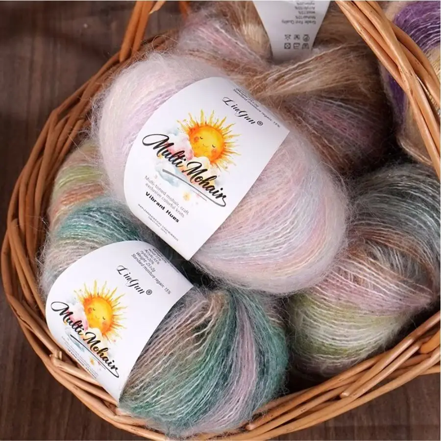 Multicolor Mohair Yarn 6 Skeins 150g Soft Fluffy Variegated Yarn for Hand Knitting Crochet Sweaters Scarves Shawls