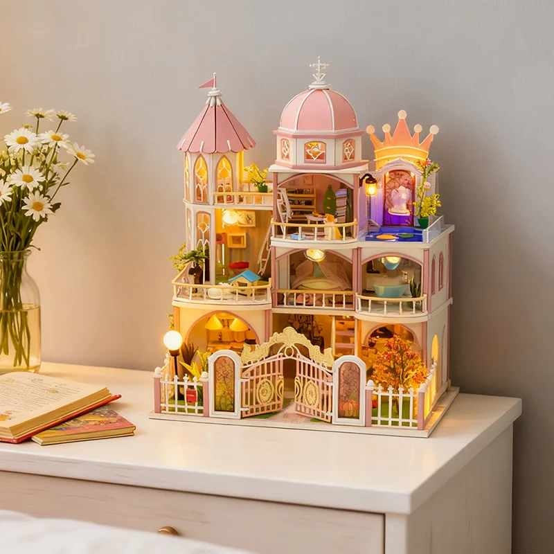 ouzey Modelo DIY Dream Castle Mansion - Kit de construção de arquitetura de madeira 3D para adolescentes, projeto de artesanato imaginativo