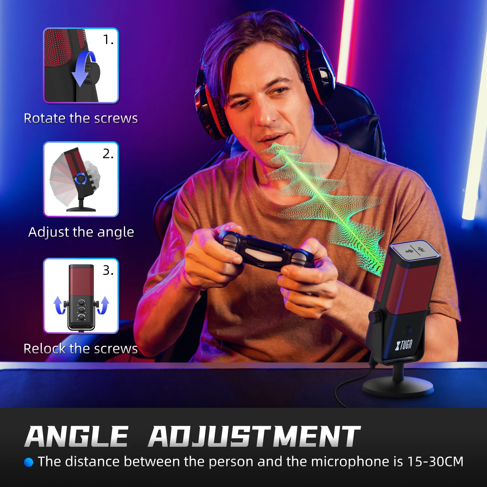 XTUGA M7 RGB Microfono da gioco Professionale Dinamico Cardioide Condensatore Studio Trasmissione Vocale Podcasting Microfono da gioco per computer