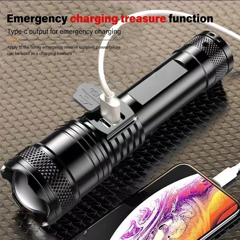 5000LM Ultra Bright Tactical Light Built-in Battery Powerful P70 LED Flashlights Emergency Spotlight Telescopic Zoom Flash Light