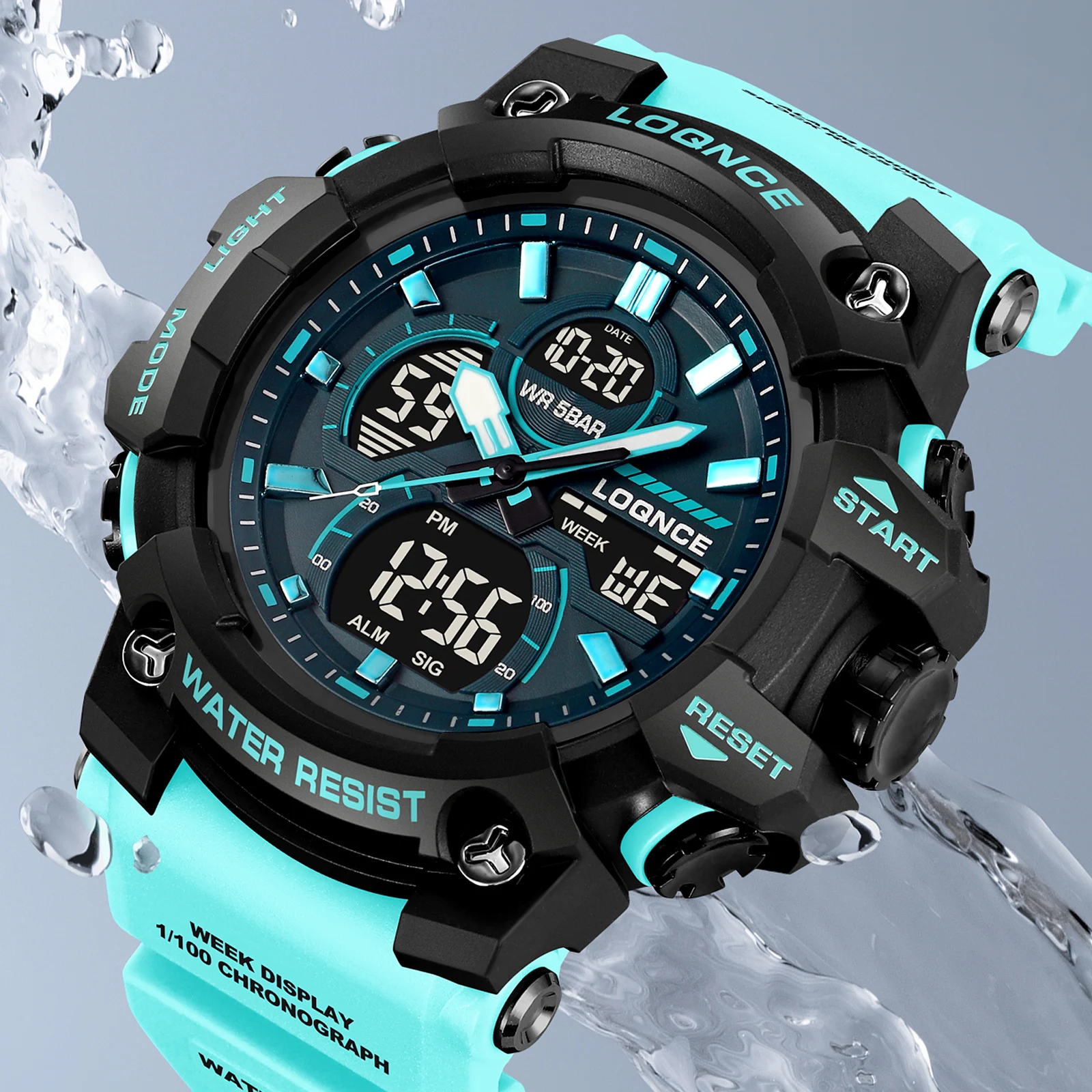 Fashion LOQNCE 98007 Men's Watch 5ATM Waterproof Watches for Men High Quality Dual Movement Multifunctional Electronics Watch
