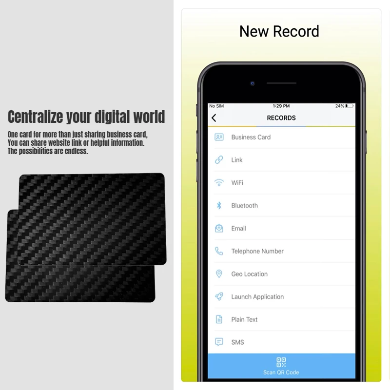 Luxury Carbon Fiber NFC Card Ntag 216 Business Card Rewritable 125khz 13.56mhz