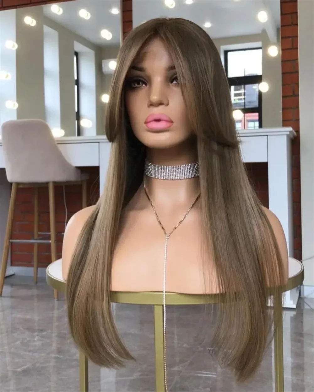 Glueless Highlight Brown Soft Long body wave 5x5 Silk Base Jewish Human Hair With BabyHair HD Lace European Hair Preplucked view 2