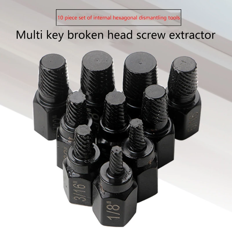 [Xe]10Pcs Screw Extractor Kit Alloy Steel Damaged Remover Set Easy Out Drill Bit Screws Bolt Stud Multi-Spline Screw Extractor