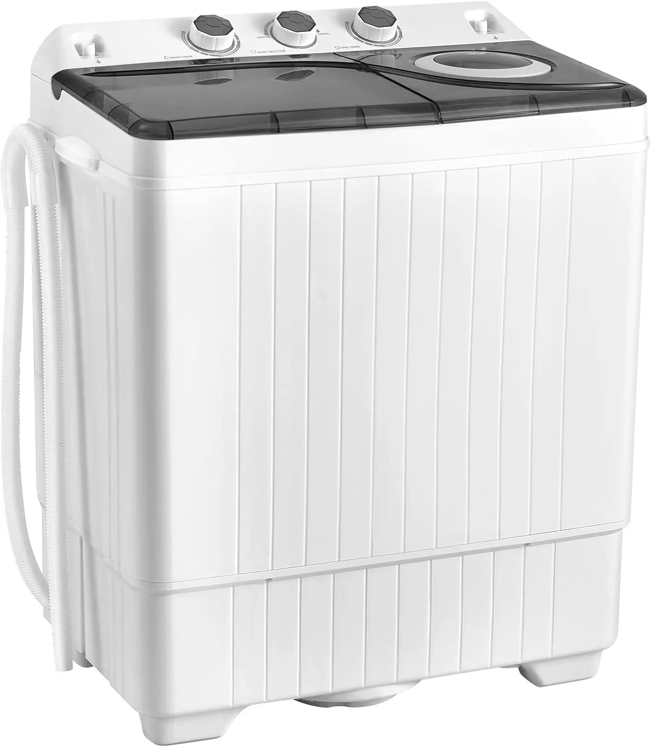 Wasmachine, dubbele badkuip wasmachine met een capaciteit van 26 lbs, 18 lbs wasmachine en 8 lbs spinnercombinatie met timerknoppen, ingebouwde afvoer Pu