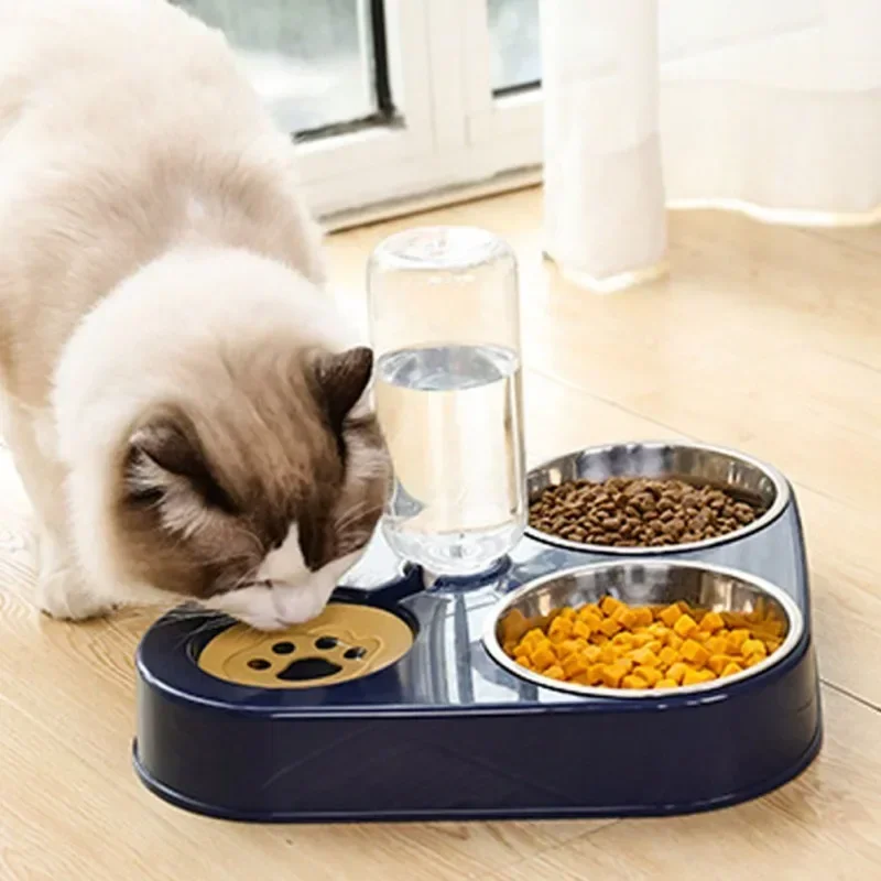 3 in 1 Pet Dog Feeder Bowl With Dog Water Bottle Cat Automatic Drinking Cat Food Bowl Pet Double 3 Bowls Stainless Steel Feeder