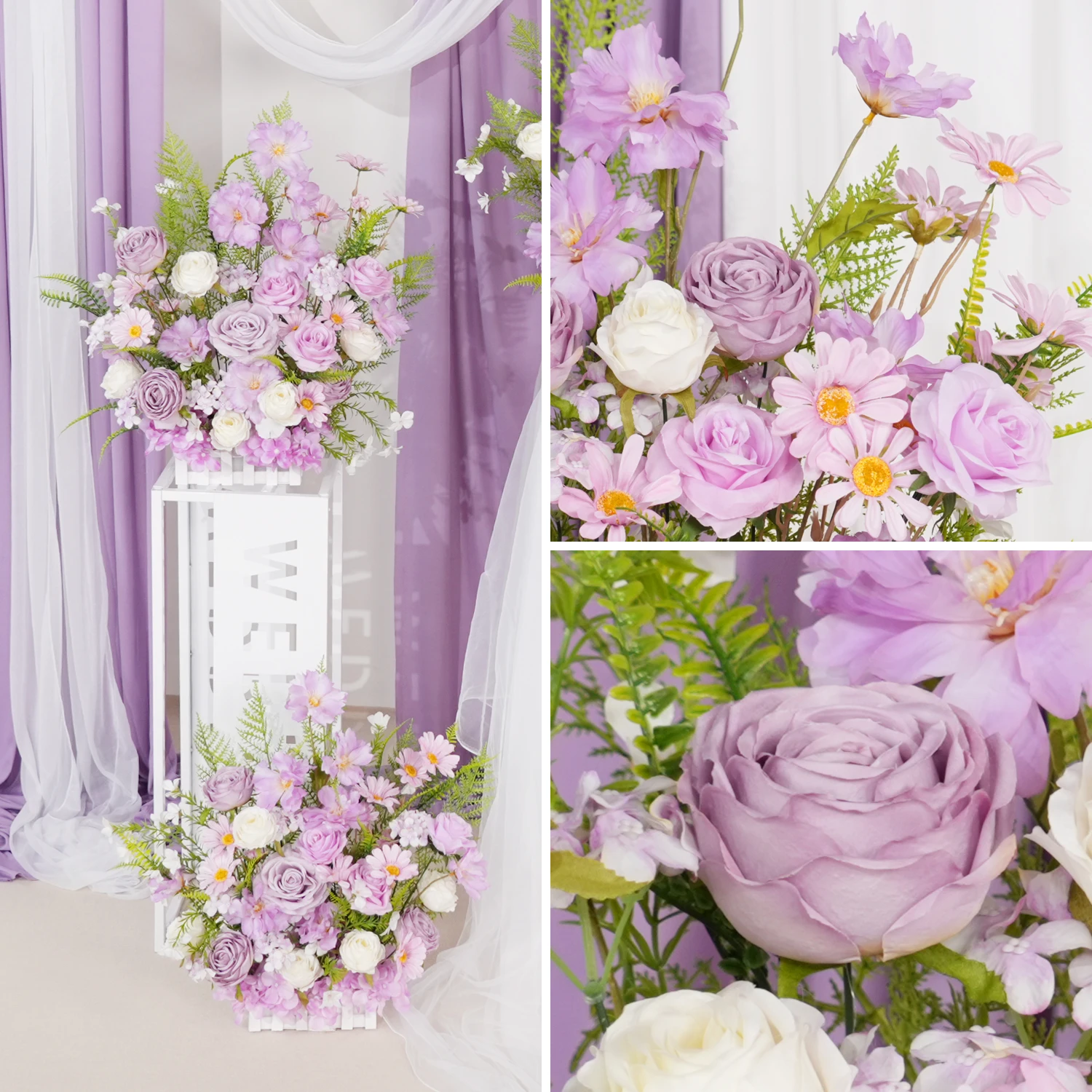 

Uflower Purple Series Chrysanthemum Rose Greenery Fence With Flower Wedding Event Floral Supplies Home Table Garden Decoration