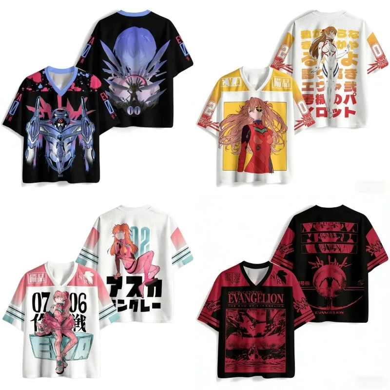 Neon Genesis Evangelion Anime V-Neck Jersey 3D Print Oversized Streetwear Harajuku Tops for Men Women 2026 New Gift for Fans