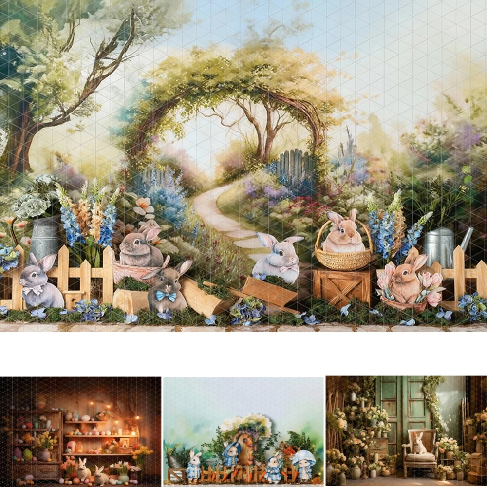 

Easter Garden Forest Backdrops Photography Kids Baby Adult Cake Smash Props Floral Bunny Carrots Grass Path Backgrounds ﻿