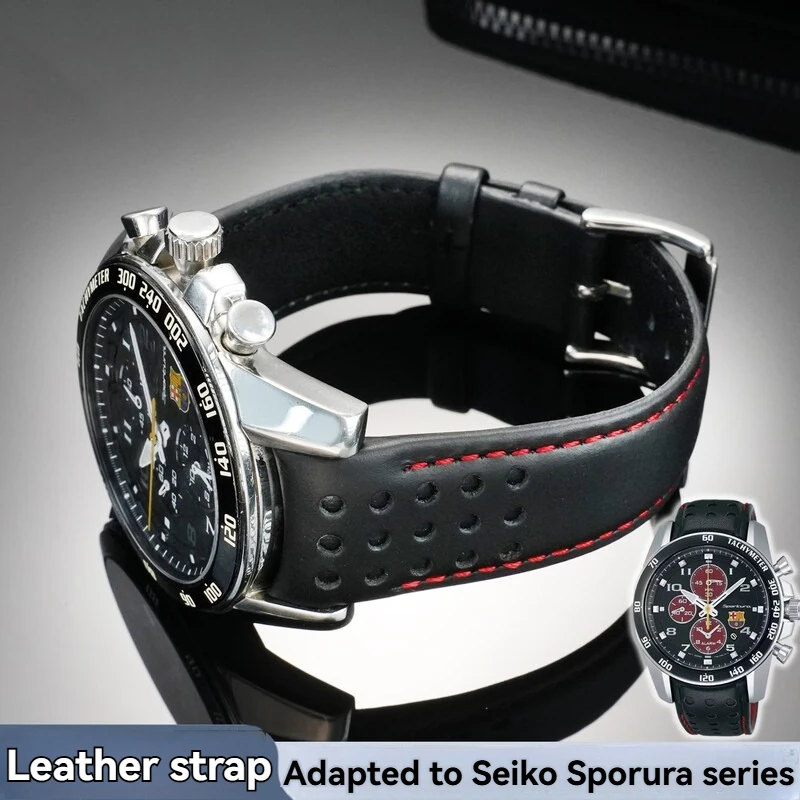 21mm Genuine Cowhide Leather Watch Band for SEIKO Sportura SPC089/SNAE93, Men's Curved End Replacement Strap, Brown/Black