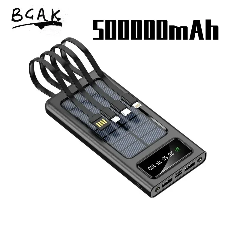 500000MAH 200000mAh 300000mAh Solar BCAK  Power Bank, Convenient Ultra-thin Built-in Cable, Outdoor Camping Mobile Power Supply