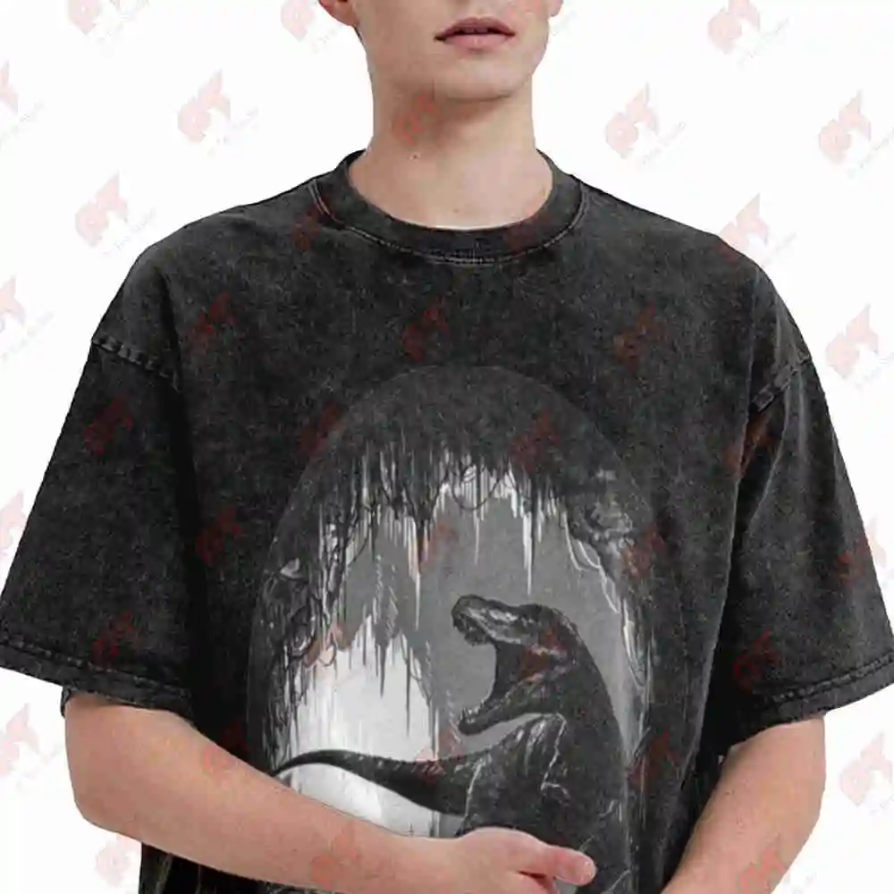 Dinosaur Cave T Rex Vintage Washed Tee Pure Cotton T-Shirt