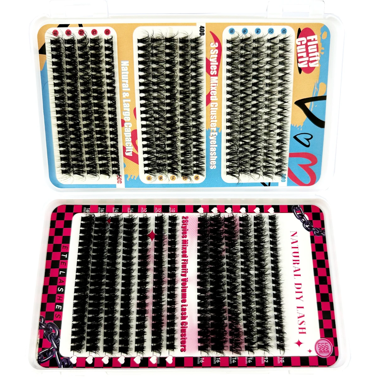 Big Capacity Mix Cluster Lashes Kit Fluffy Individual Lashes Volume Mixed Tray Faux Mink Lashes Eyelash Extension Makeup