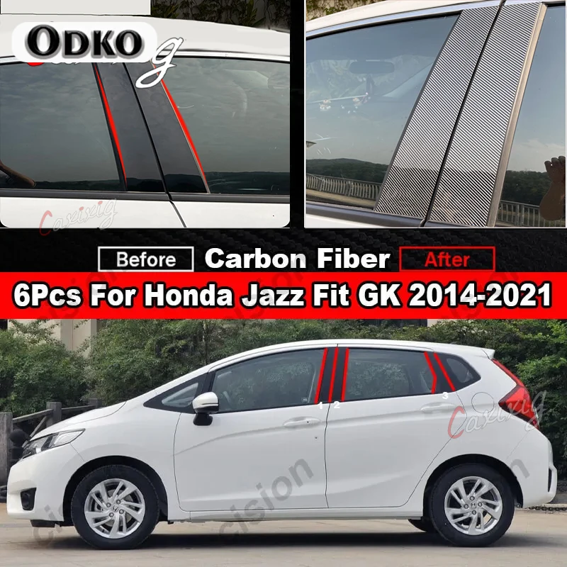 6Pcs Car Window Door Column B C D BC Pillar Post Cover Trim for Honda Jazz Fit GD GE GK GS GR 2001-2022 Mirror Effect PC Sticker