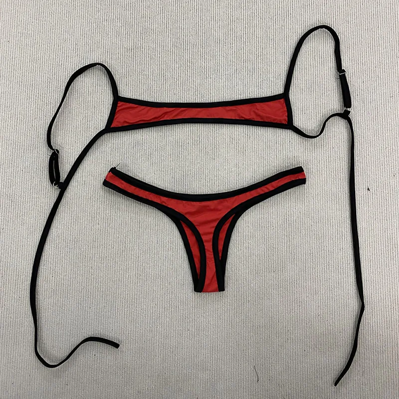 

Ретро плечевой ремень с регулируемой спинкой, простое летнее бикини с разрезом Y2K, эстетический сексуальный пляжный купальник Spice Girl контрастного цвета