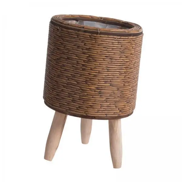 2x Legged Woven Basket for Plant Display - Rattan Flowerpot for Living Space