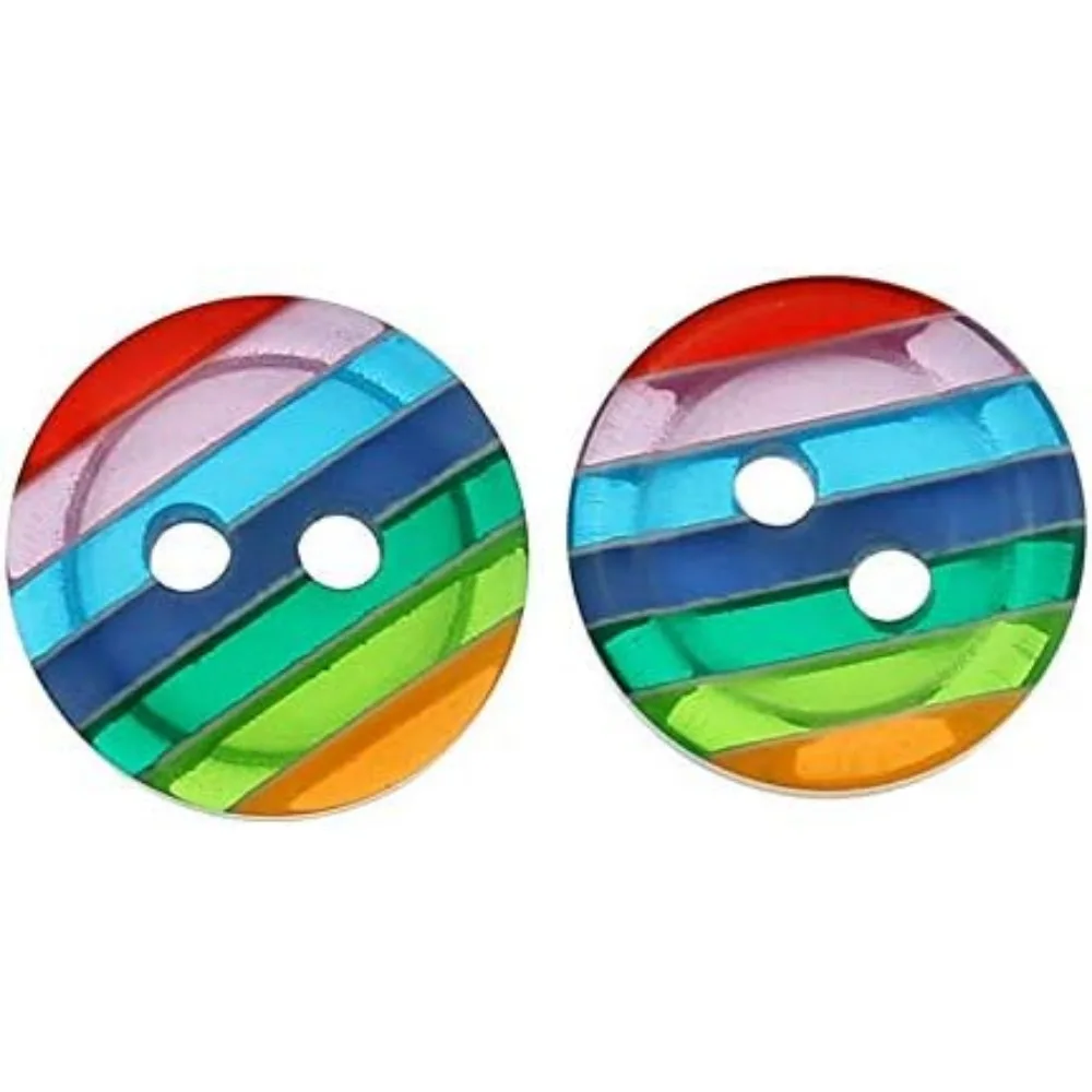 

100 Pcs Rainbow Stripe Circular Concave Resin Double Hole Button 12mm Sewing Button Knitted Crochet Hook Making Accessories