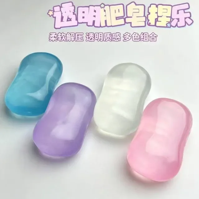 Hot Selling Transparent Series Moldable Coconut Oil Soap Squishy Toy Stress Relief Vent Fidget Vaseline Soap Novelty Toy