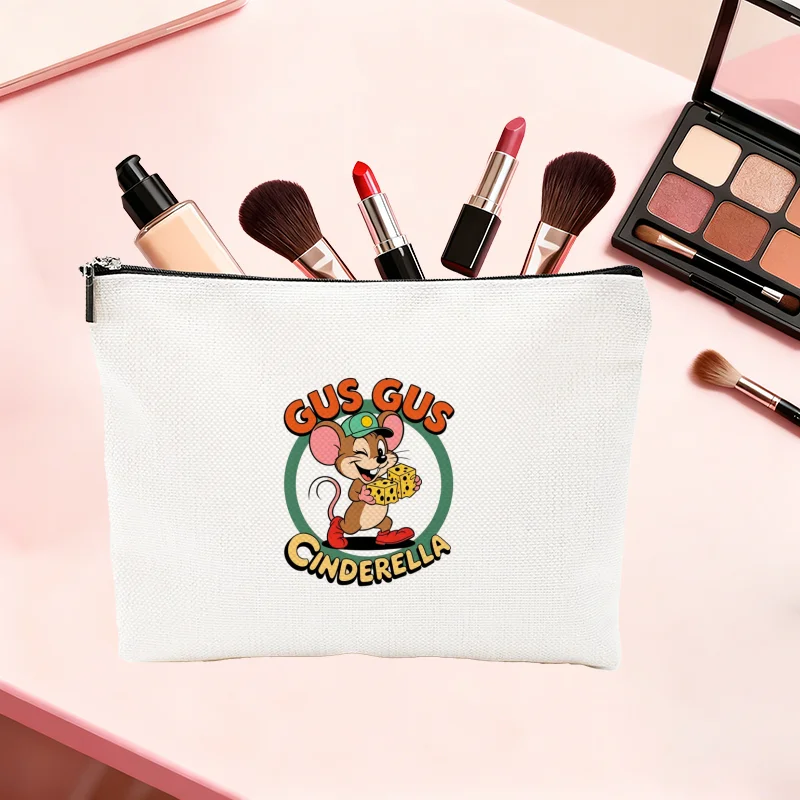 

1PC Gus Gus Cinderella Canvas Makeup Bag Double Sided Printed Cosmetic Pouch Travel Toiletry Bag