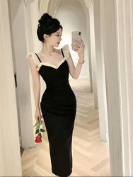 Fashion Dress Women Summer Fungus Edge Flying Sleeve Waist Slim Split Long Dresses French Retro Elegant Evening Robe