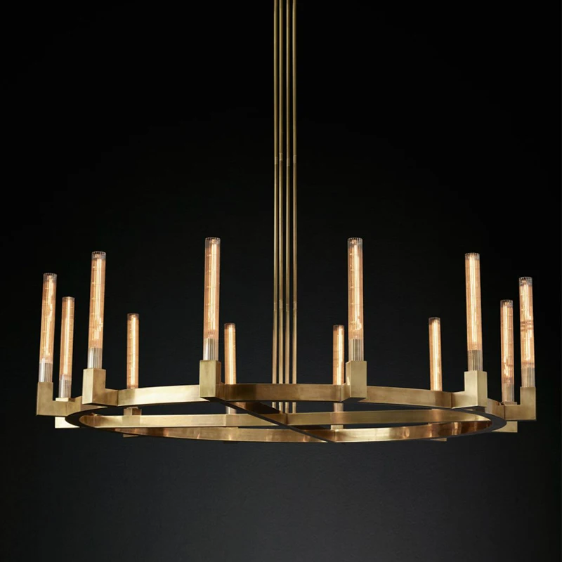 

American stainless steel glass dining room chandelier, gold lustre dimmable Suitable for bar decoration, LED lighting luminaire