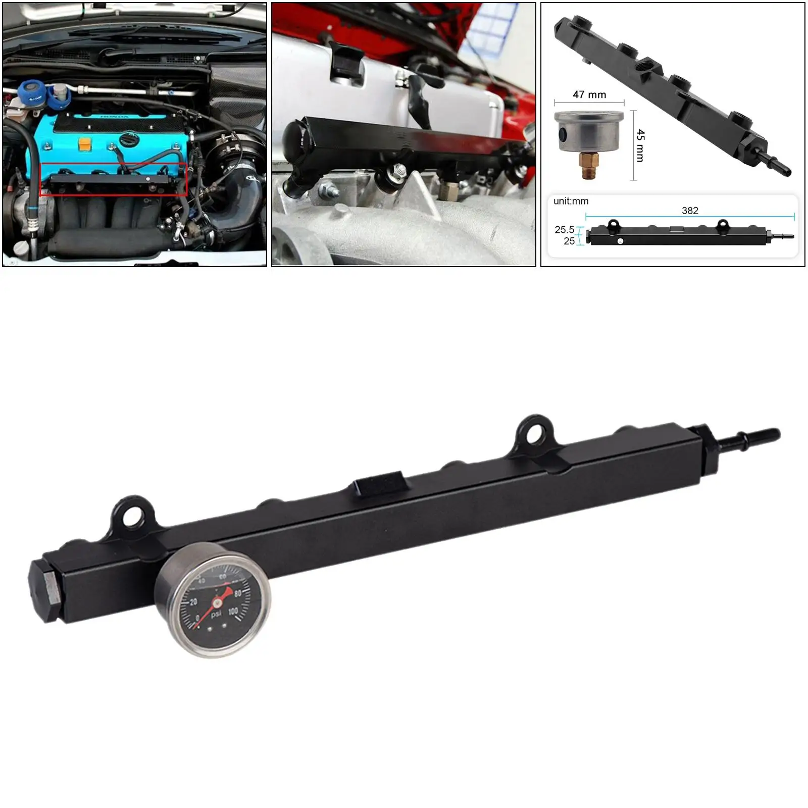 K Series High Flow Fuel Rail Replacement for Honda Civic K20 K24 Aluminum black