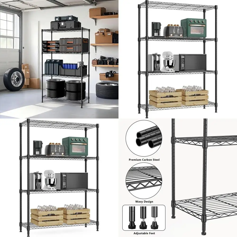 4-stöckiges Metallregal mit Rollen, schwarz, für Garage, Küche, Badezimmer, Wäscherei – 13,7 x 29,5 x 47,2