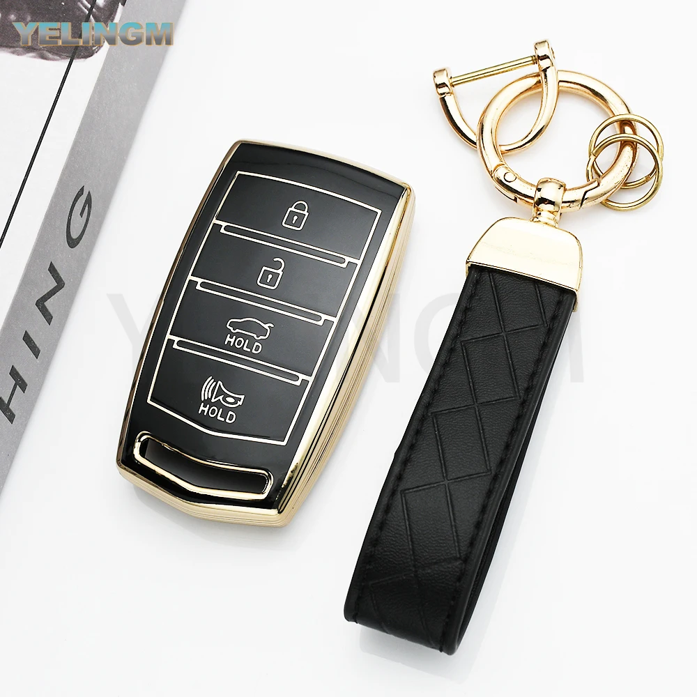 4-Tasten Goldrand TPU Smart Remote Schlüsseltasche Hülle für HYUNDAI Genesis G70 G80 EQ900 G90 Autoschlüssel-Schutzhülle