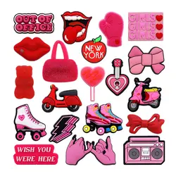 1 Pcs Original Designer Shoe Charms Accessories Pink Girl Style Shoes Decorations Roller Skates Bow Clog Pins for Friends Gifts