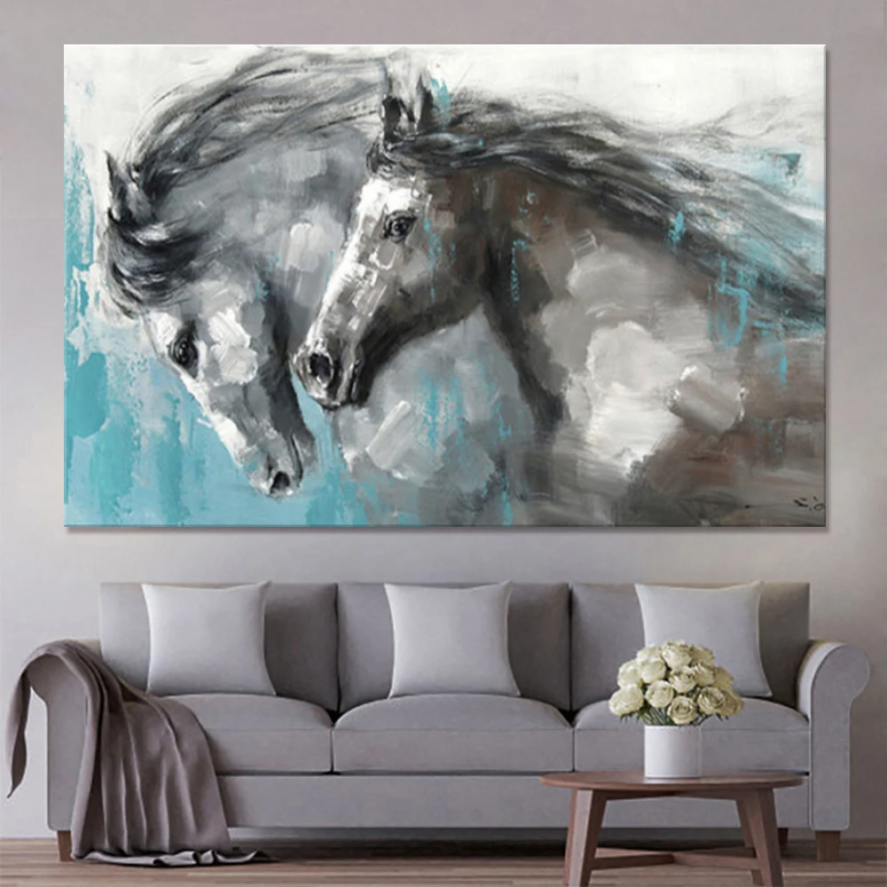 Mintura,Handmade Lovely Couple Horse Stallion Animals Oil Paintings on Canvas,Modern Wall Art Picture,Room Decoration,Home Decor