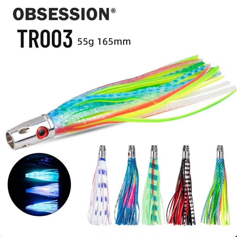 

OBSESSION TR003 55g Copper Head Octopus Squid Skirt Bait Marlin Tuna Saltwater Big Size Trolling Lure UV Deepsea Fishing Tackle